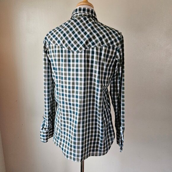 Wrangler Vintage 70s Green Plaid Western Shirt L - Picture 6 of 7